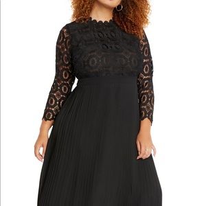 NWT 28W Eloquii long black pleated evening dress